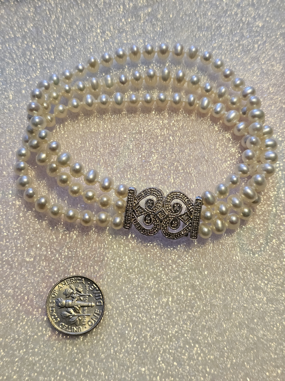 Pearl Triple-Strand Bracelet , Diamond Clasp